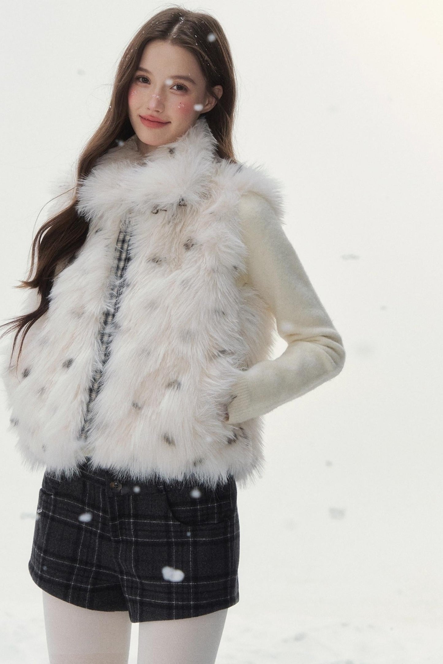 チェックドットファーリバーシブルベスト