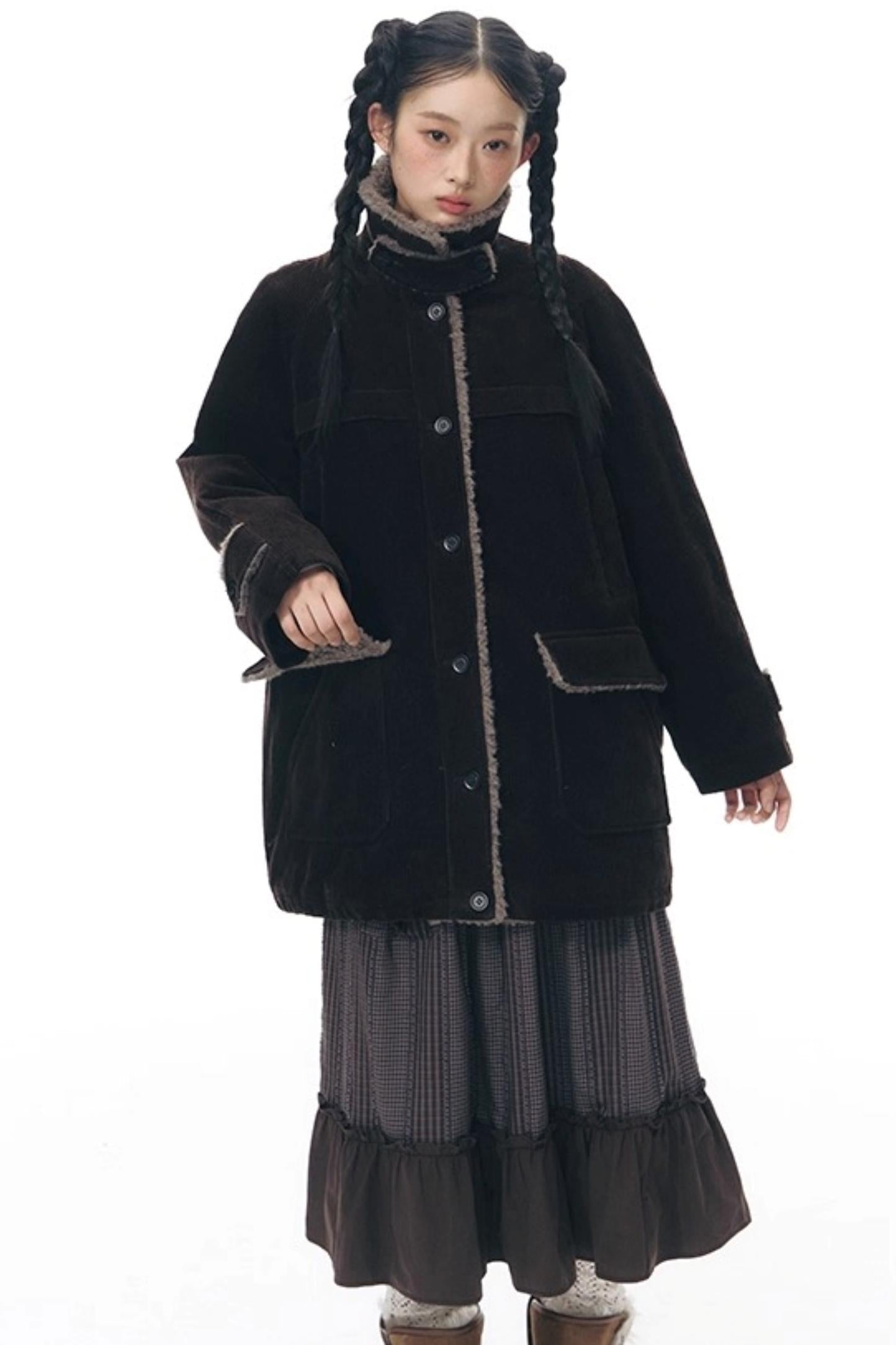 コーディロイフリースミディコート