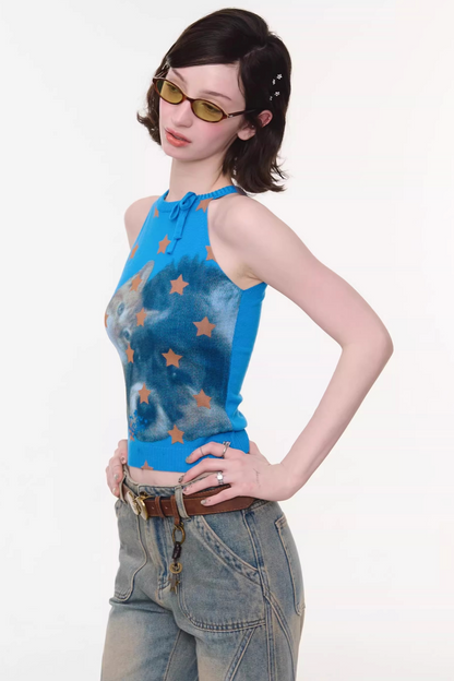 Y2K Star Cat Sleeveless Top
