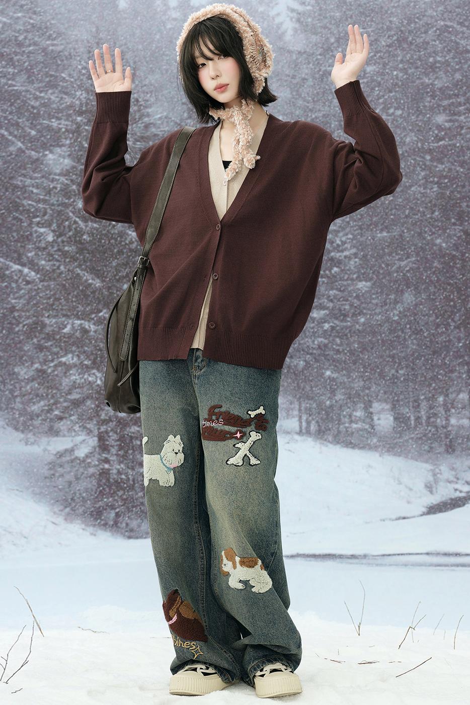 ストレートフィットエンブロイダリーデニムパンツ