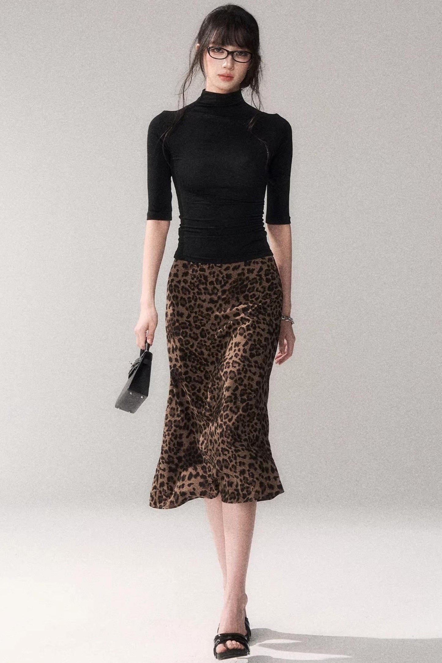 Leopard Print Satin Skirt