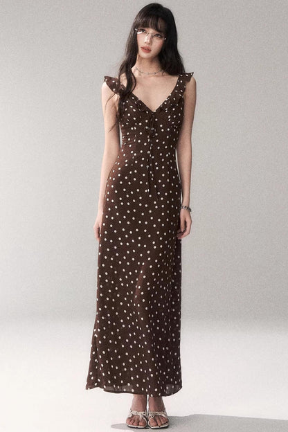 Braunes Polka-Dot-Trägerkleid