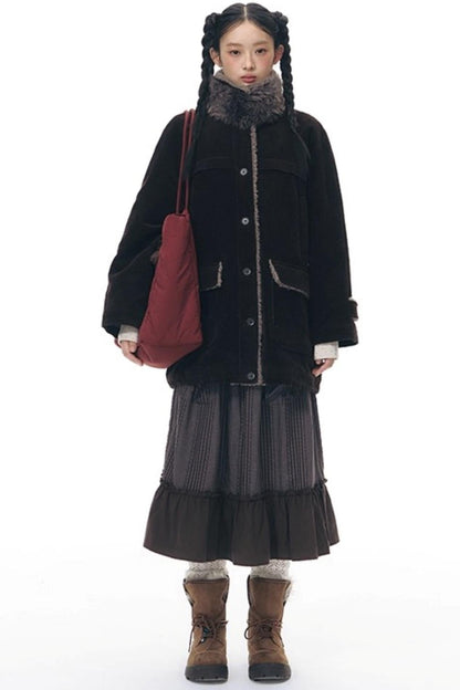 コーディロイフリースミディコート