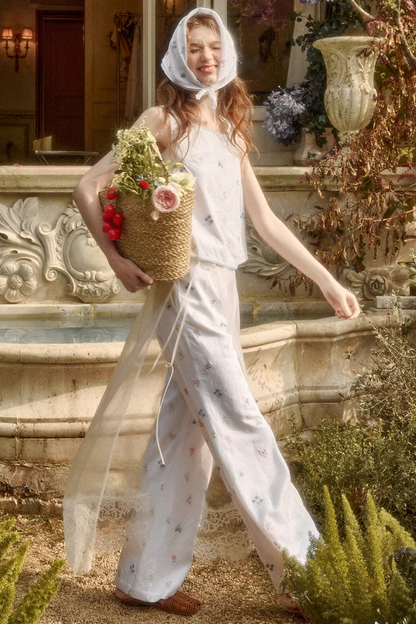 レトロフラワードレス+トップス+パンツ+カーテン+スカーフ