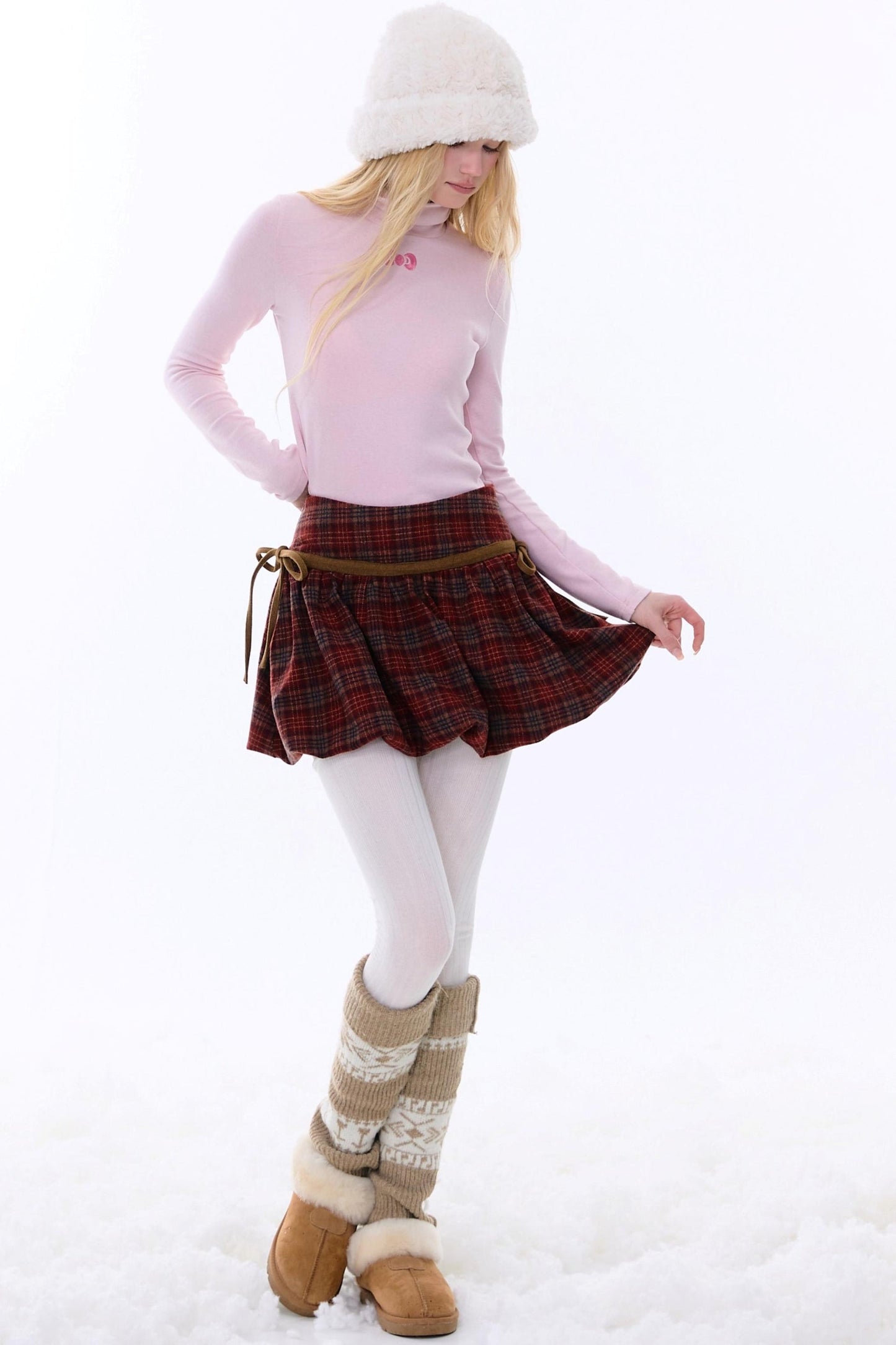 Retro Plaid Drawstring Skirt