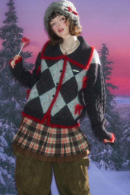 Preppy quilted knit cardigan