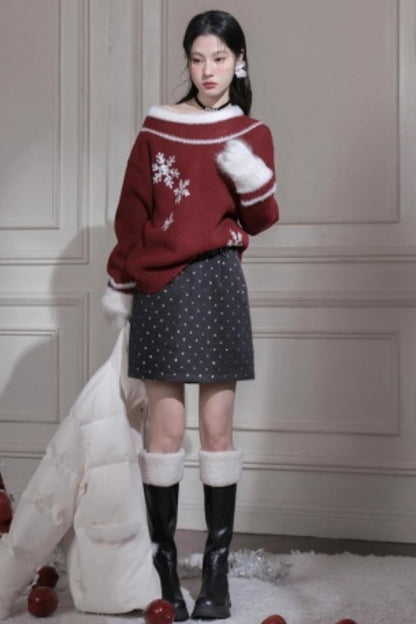 ホリデースノーフレークワンショルダートップス