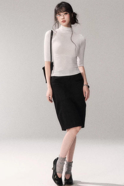 Retro Mid-Sleeve Slim Top