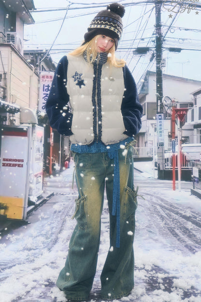 Star Print Color Block Coat