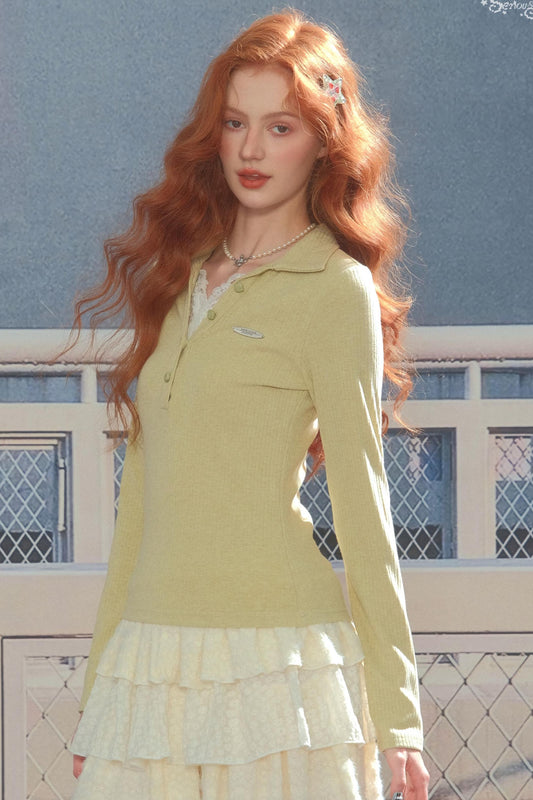 レースニットポロトップ