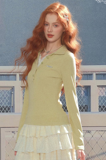 レースニットポロトップ