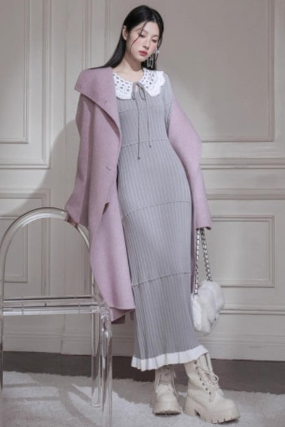 スーチュアンミストグレイフリルロングドレス