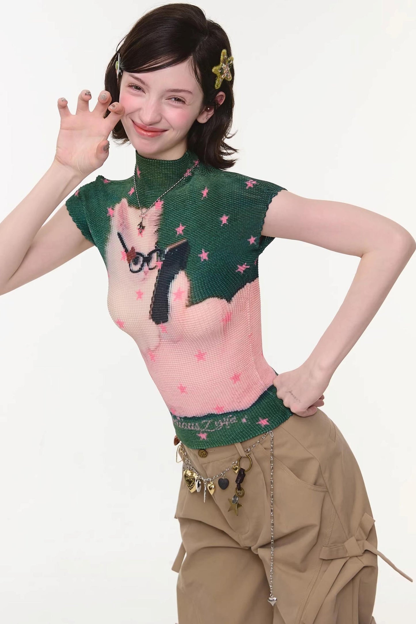 Sweet Cat Print Top