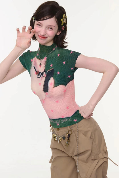 Sweet Cat Print Top