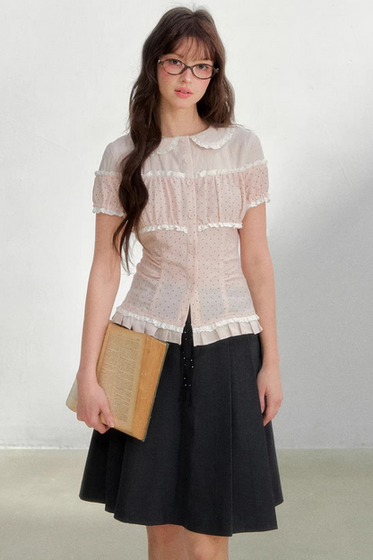 Blusa de algodón y lino con lunares