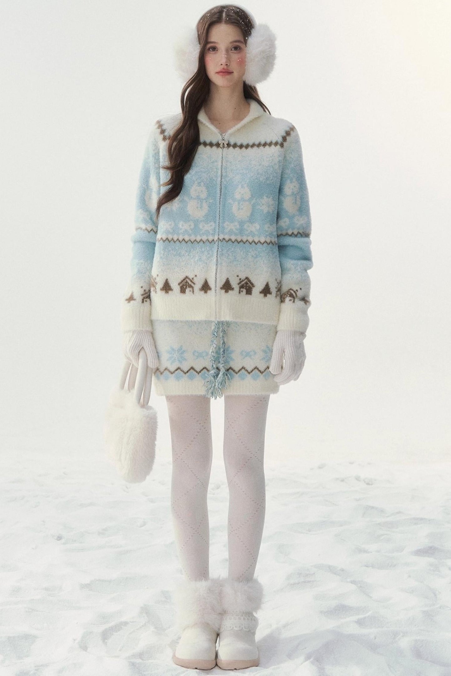 Island Fur Fair Isles Knit Top + Tight Knit Skirt