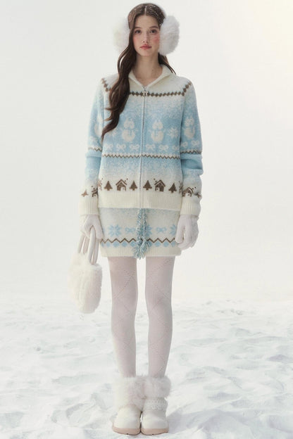 Island Fur Fair Isles Knit Top + Tight Knit Skirt