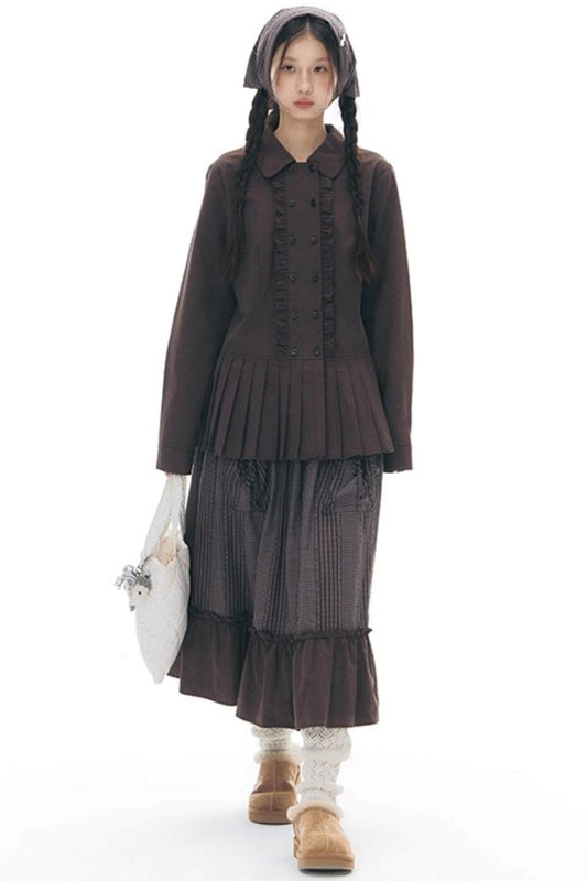 ラッフルダブルブレスタフリルトップス