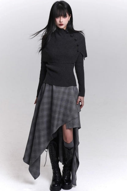 Asymmetrical Check Mode Skirt
