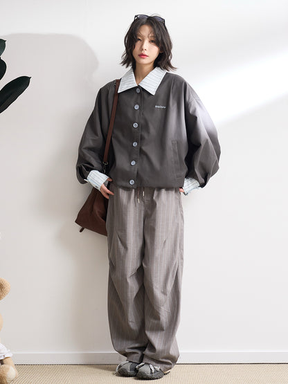 ストライプストレートプリーツパンツ