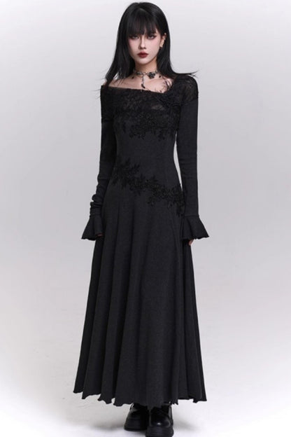 グレーオフショルダーニットドレス