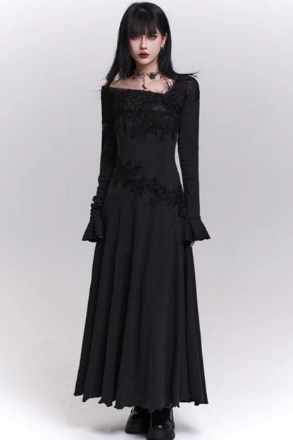 Gray Off-the-shoulder Knit Dress