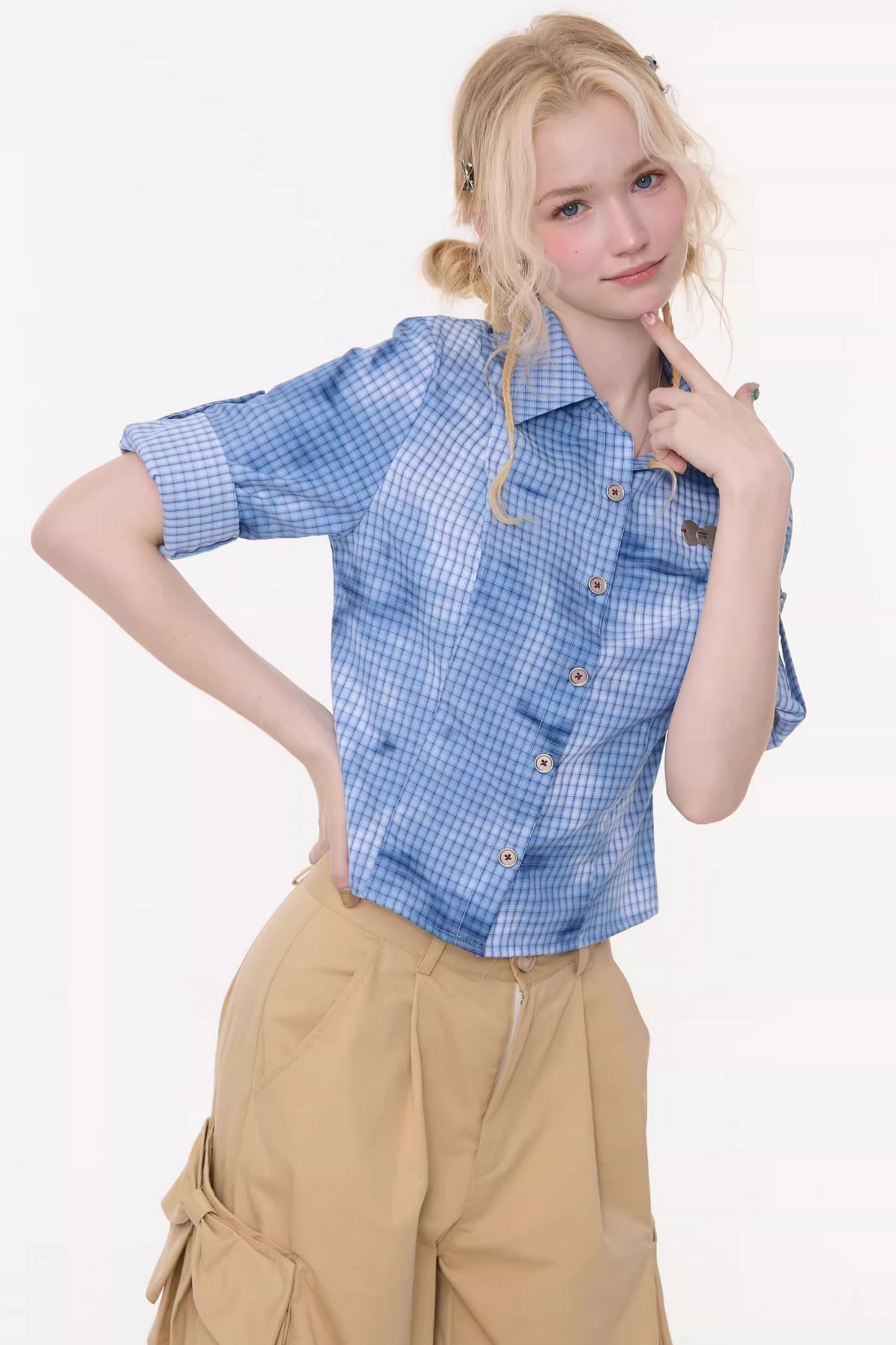 格纹墨水渐变上衣