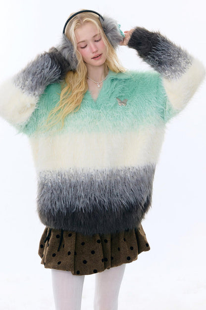 Retro Gradient Buoy Neck Sweater