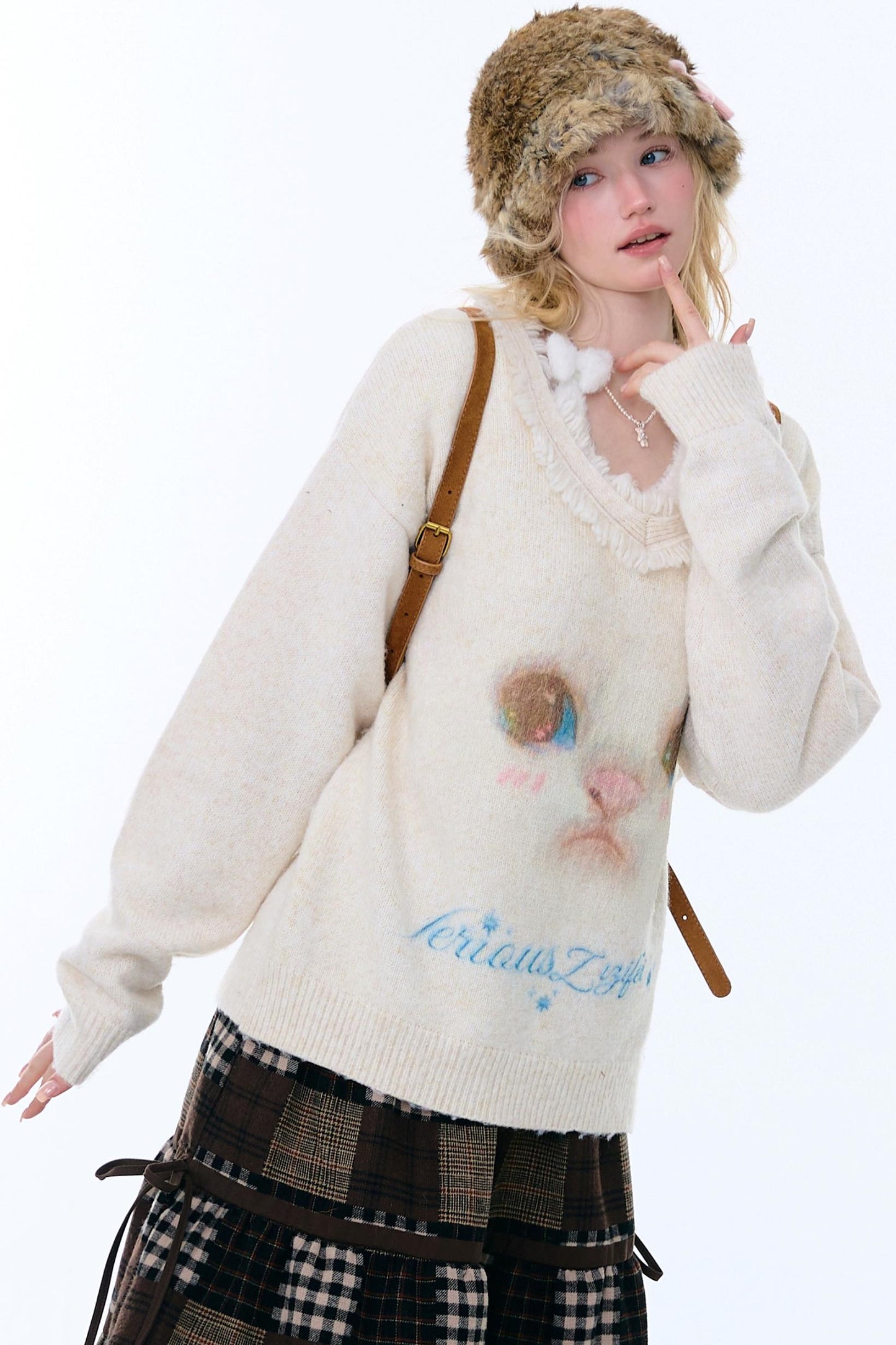Retro Cat Plush Collar Sweater