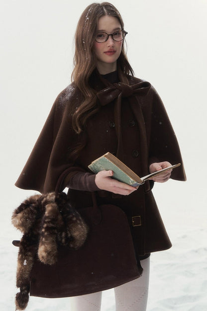 ダブルブレスドリボンケープコート