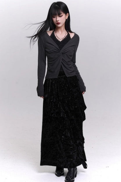 Dark velvet hem skirt