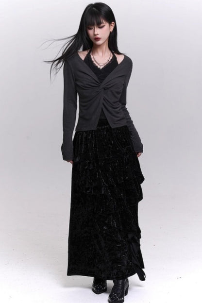 Dark velvet hem skirt