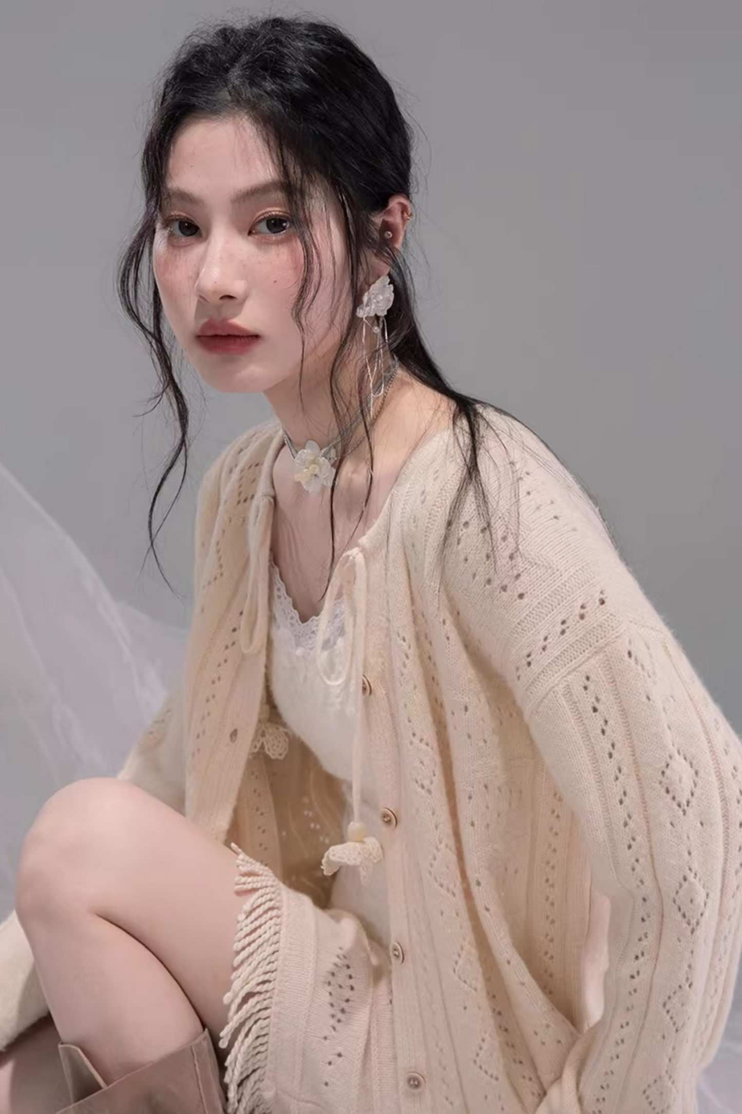 クロシェカーディガン+スカート