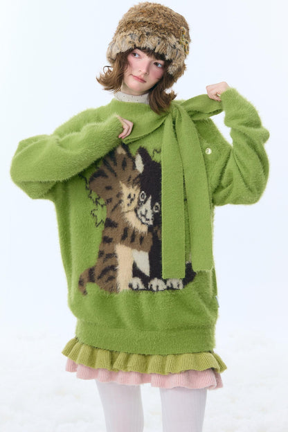 Retro Cat Pattern Sweater