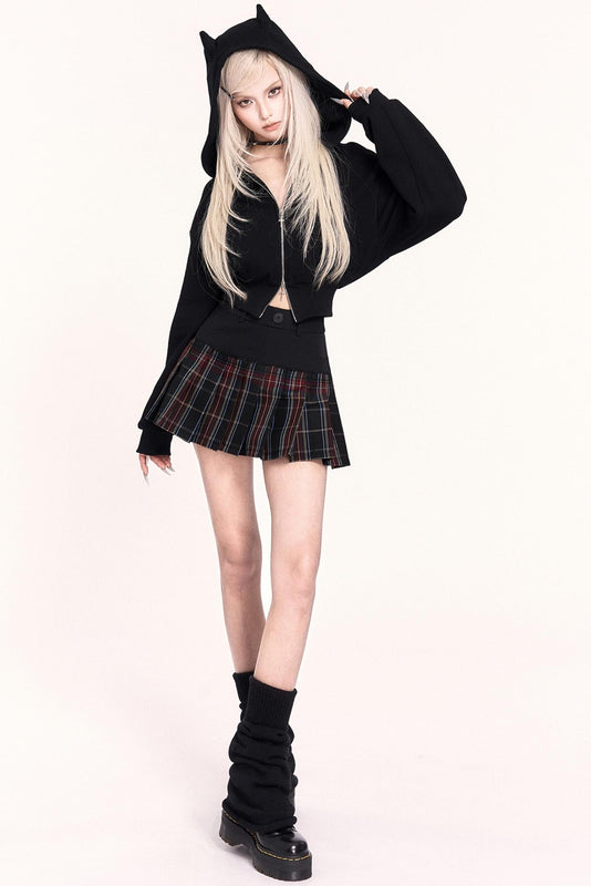 Check Patchwork Pleated Skirt