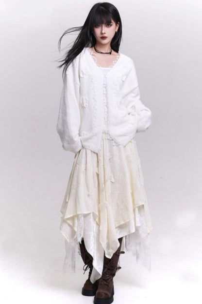 オフホワイトバタフライモチーフスカート