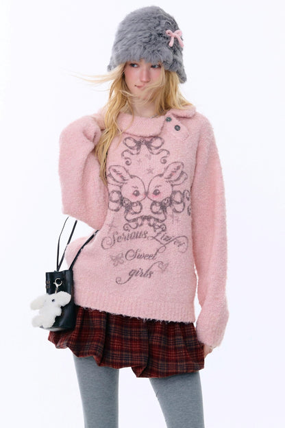 Retro pink rabbit sweater