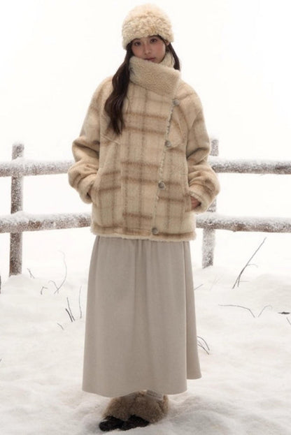 リバーシブルチェックルーズコート