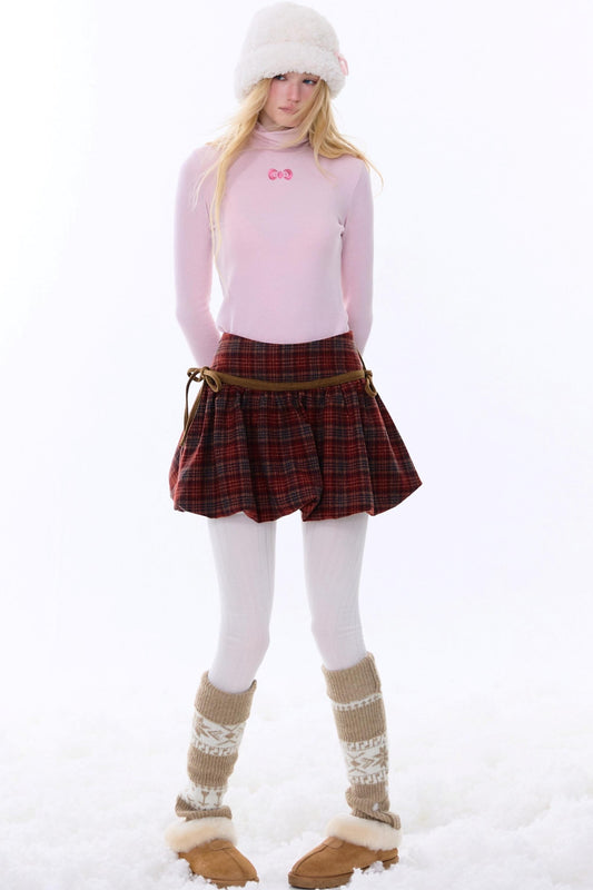 レトロプレイドドローストリングスカート