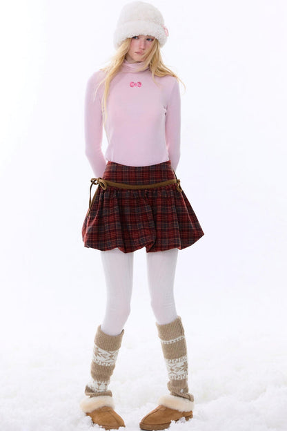 レトロプレイドドローストリングスカート