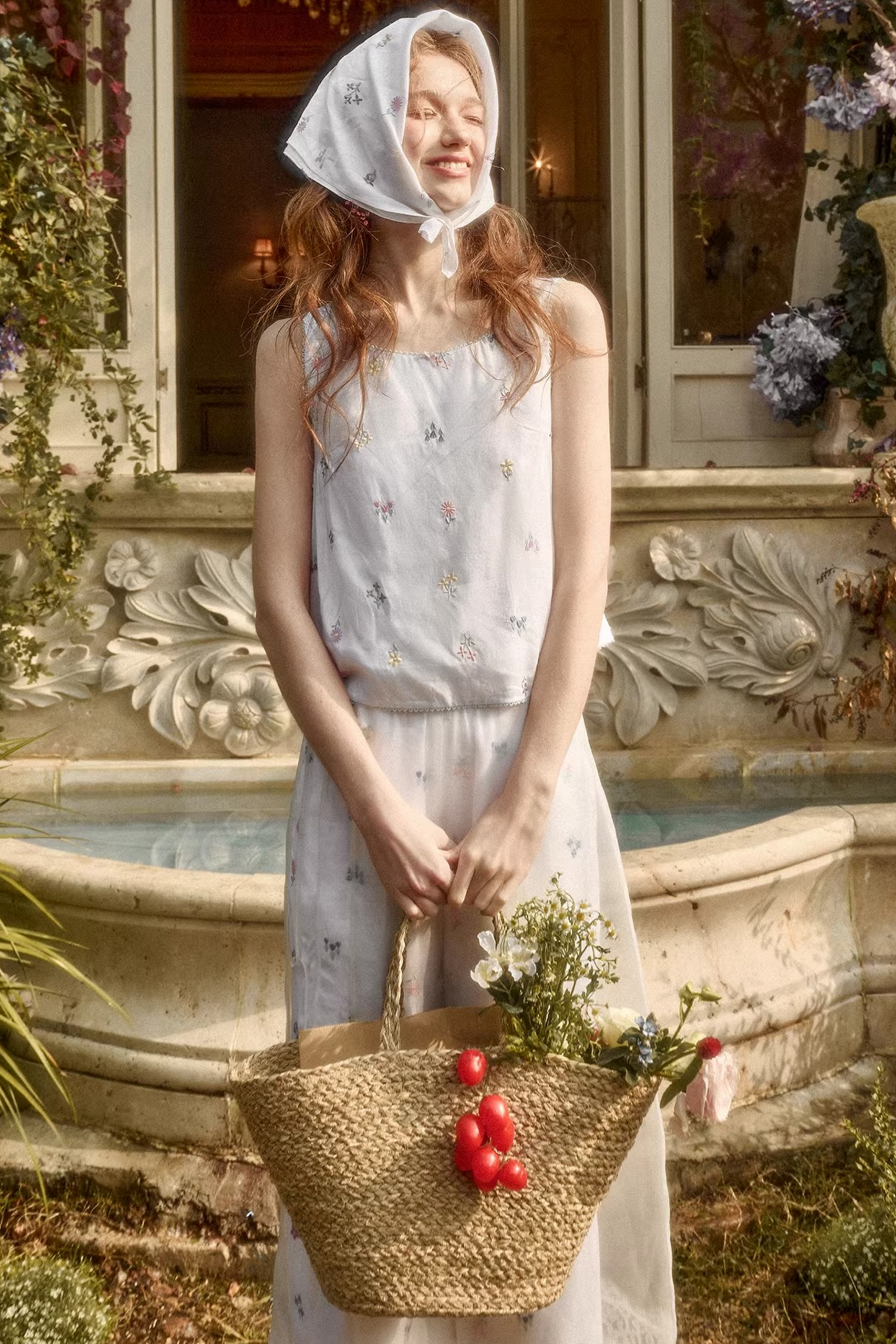 レトロフラワードレス+トップス+パンツ+カーテン+スカーフ