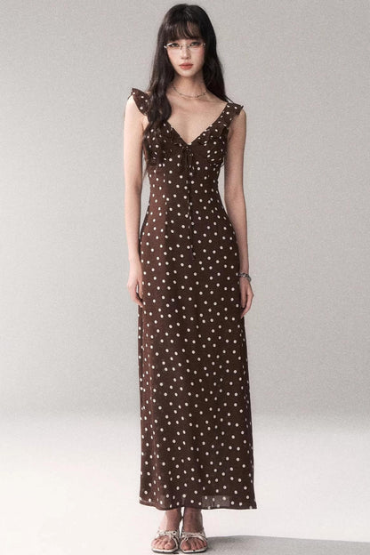 Braunes Polka-Dot-Trägerkleid