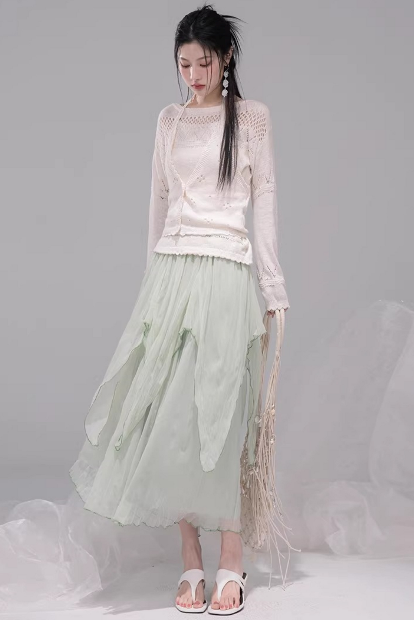 クロシェホルターネックベスト+シアートップス