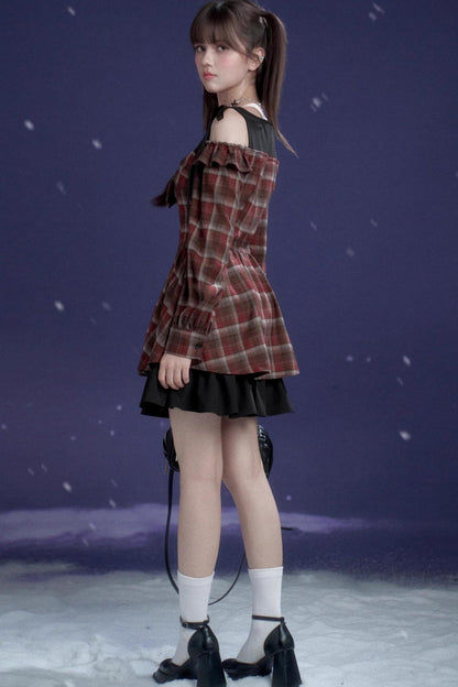 Red And Brown Check Dress