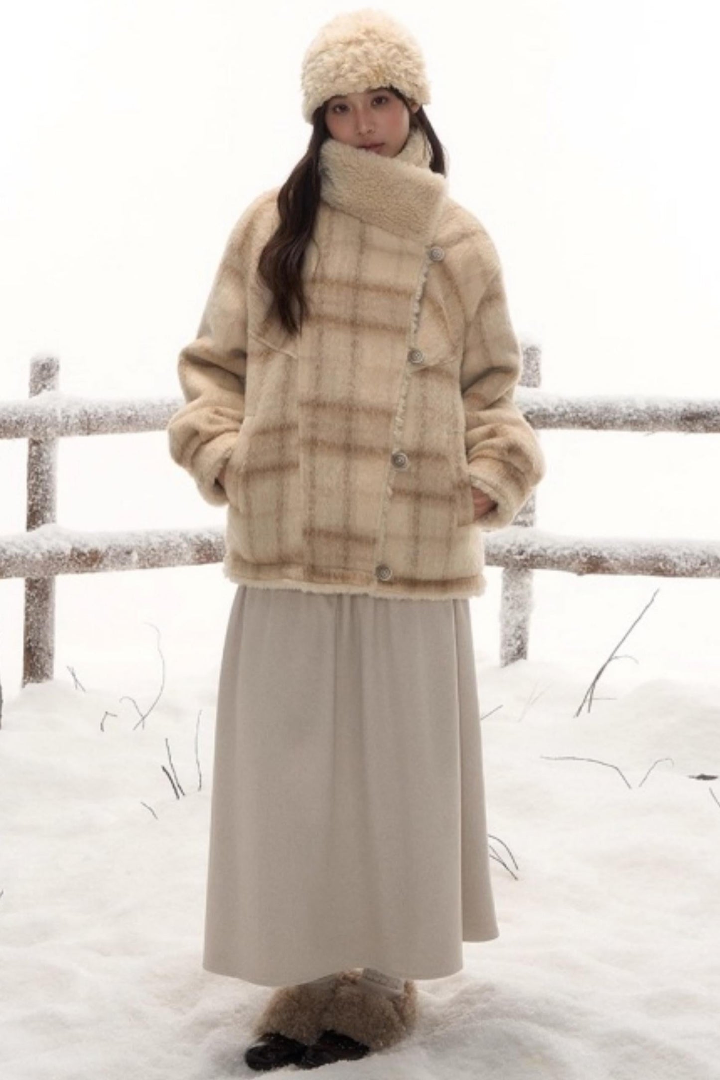 リバーシブルチェックルーズコート