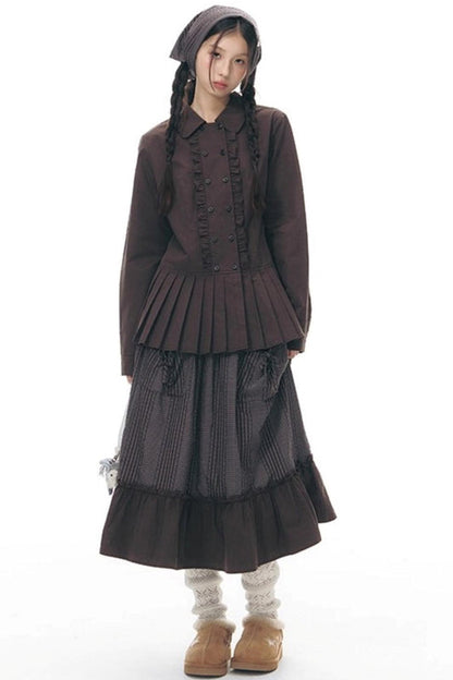 ラッフルダブルブレスタフリルトップス