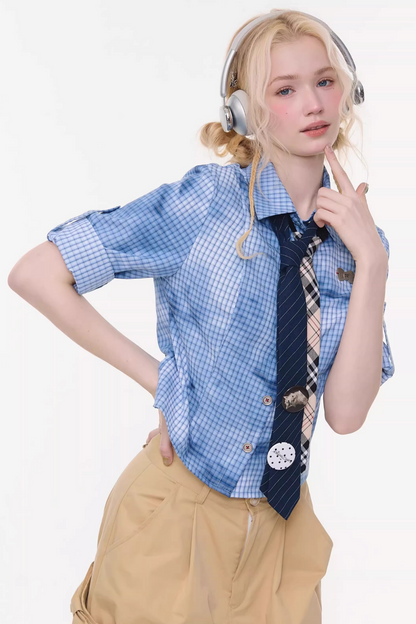 格纹墨水渐变上衣