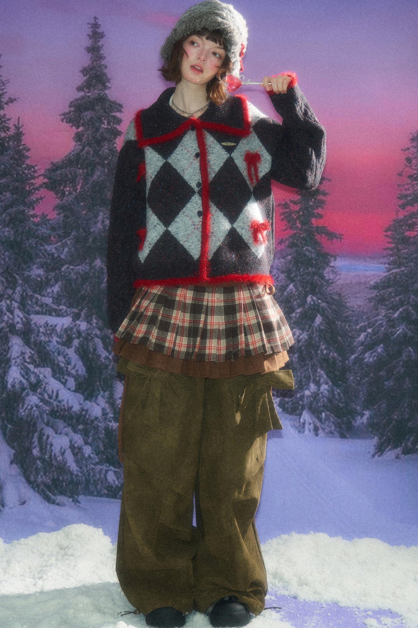 Preppy quilted knit cardigan