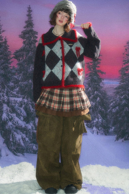 Preppy quilted knit cardigan