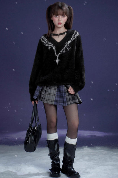 Vネッククロスチョーカーセーター